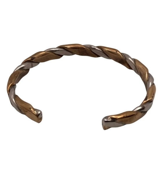 Vintage Sergio Lub Braided Copper and Sterling Silver Cuff Bracelet - Picture 2 of 6